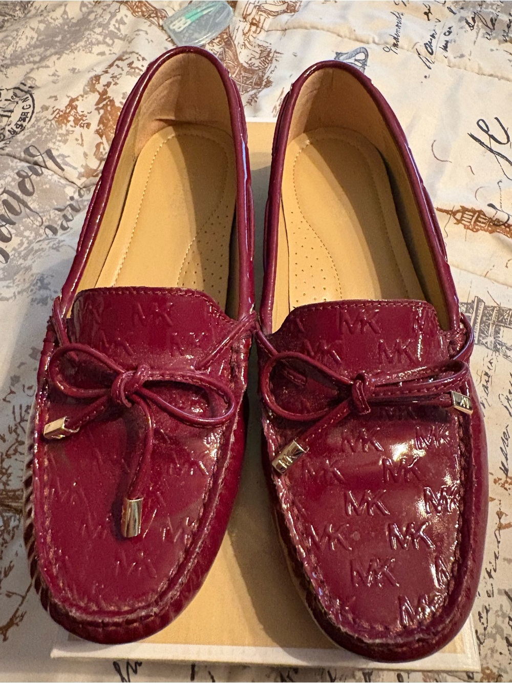 Michael Kors Women's Patent Burgundy Bow Moccasin Loafers